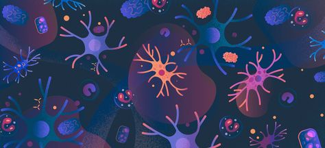 Together with Genentech, I created some scientific illustration headers and portraits for articles on their website. This illustration is an abstract visualization of neuromyelitis optica spectrum disorder (NMOSD). Thanks a lot to the Genentech team for producing ideas and visual concepts for the headers Brain Graphic, Graphic Shirt Design, Science Stickers, Schematic Design, Science Illustration, Medical Icon, Scientific Illustration, Medical Illustration, Mascot Design