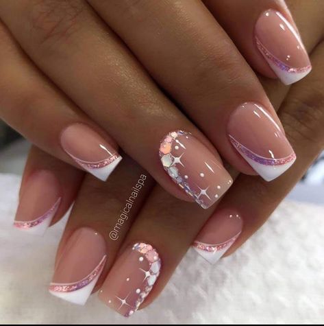 Nailart Tutorial, Fancy Nail Art, French Manicure Nails, French Tip Acrylic Nails, Pretty Nail Art Designs, Bride Nails, Pretty Nail Art, Short Acrylic Nails Designs, Nail Designs Glitter