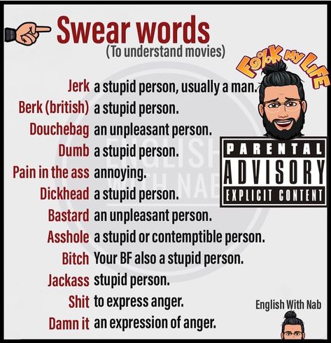 Bad Words In English, American Slang Words, Swear Words Quotes, Words In Different Languages, Tatabahasa Inggeris, English Transition Words, Swear Words, New Vocabulary Words, Birthday Quotes Funny For Him