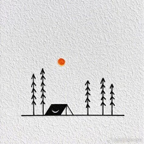 Minimalist Drawing Nature, 5 Minute Art, Simple Outdoor Drawings, Minimalist Drawing Ideas, Simple Nature Drawings, Travel Drawing Simple Art Journals, Cute Simple Things To Draw, Adventure Doodles Simple, Camping Doodles Simple