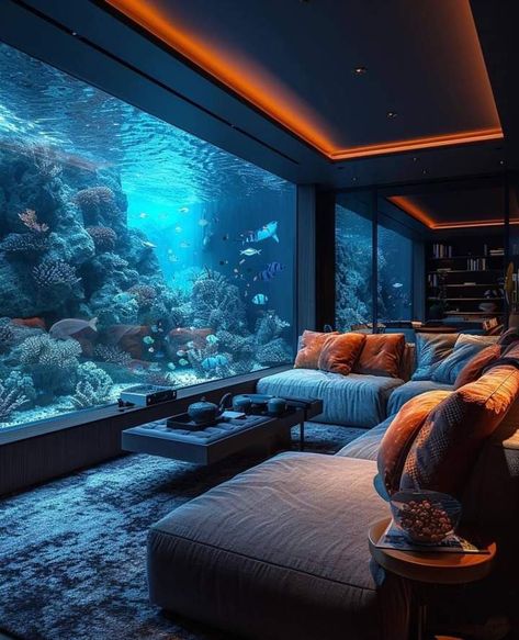 Room With Aquarium, Big Aquarium Living Rooms, Aquarium Home, Aquarium Architecture, Amazing Aquariums, Home Aquarium, Apartment Living Room Design, Strapless Dresses, H Design