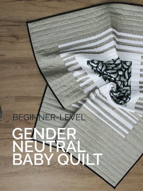 A modern, neutral palette for a beginner-level baby quilt || This modern take on the traditional courthouse steps quilt makes a great last-minute handmade baby shower gift. It is also the perfect way to showcase that precious fat quarter of fabric you've been saving. Courthouse Steps Quilt, Gender Neutral Baby Quilt, Neutral Baby Quilt, Handmade Baby Shower Gift, Baby Quilt Patterns, How To Finish A Quilt, Neutral Palette, Neutral Baby, Baby Quilt