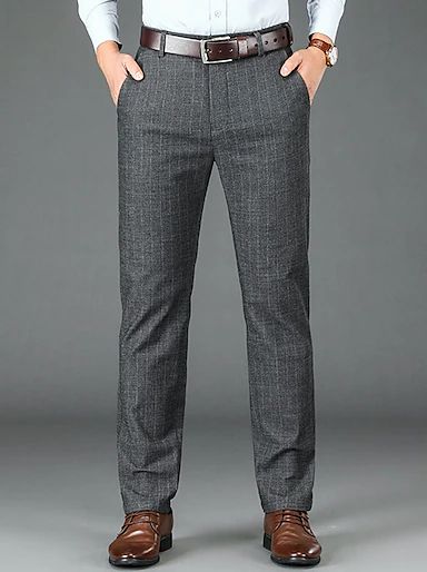 Men's Dress Pants Trousers Flat Front Pants Suit Pants Straight Leg Geometry Stretch No-Iron Formal Business Classic Style Casual Black Royal Blue High Waist Stretchy 2023 - £ 17 Mens Pants Fashion Trousers, Men’s Office, Grey Dress Pants Men, Grey Pants Outfit, Formal Dress Pants, Black Dress Pants Men, Mens Work Outfits, Dapper Mens Fashion, Men's Dress Pants