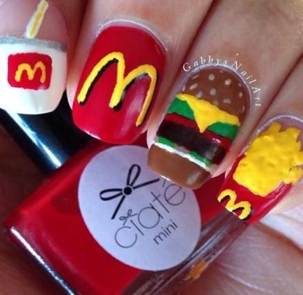 en i like this , yummy~ Mcdonalds Nails, Food Nails Designs, Food Nail Art, Food Nails, Crazy Nail Art, Unghie Nail Art, Crazy Nails, Nails For Kids, Cute Nail Art