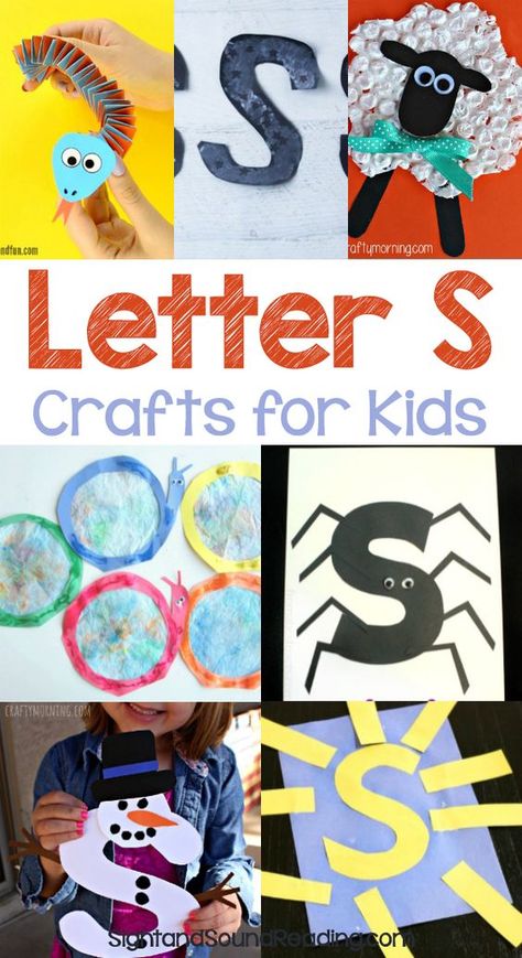 Letter S Crafts Letter S Crafts for preschool or kindergarten - Fun, easy and educational! Students will have fun learning and making these fun crafts! Letter A Crafts For Kindergarten, S Crafts For Preschool, Letter S Crafts For Preschool, Preschool Letter S, Letter S Crafts, Letter S Activities, Preschool Letter Crafts, Prek Crafts, Alphabet Crafts Preschool