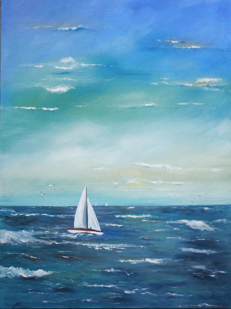 Sea Artwork, Beach Art Painting, Boat Drawing, Sailing Art, Bob Ross Paintings, Learn Watercolor Painting, Sailboat Art, Sailboat Painting, Sea Wall Art