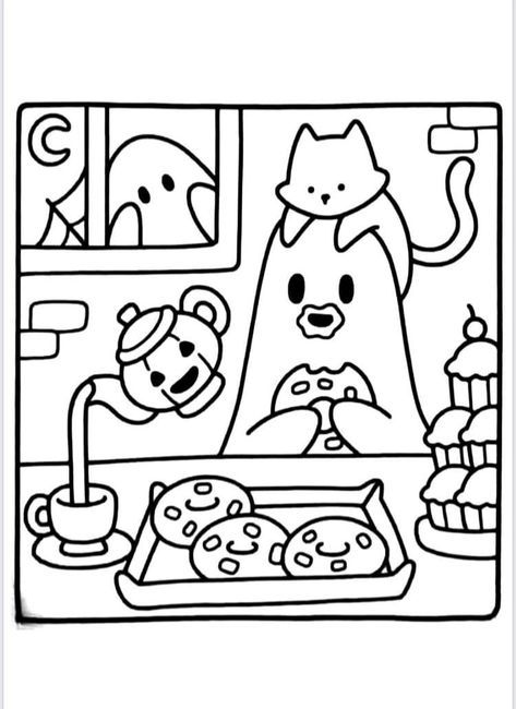 Cute Little Spooky Coloring pages 6 Dibujos Halloween, Spooky Coloring Pages, Donut Coloring Page, Coco Wyo, Halloween Coloring Sheets, Bobbie Goods, Halloween Coloring Book, Hello Kitty Coloring, Detailed Coloring Pages