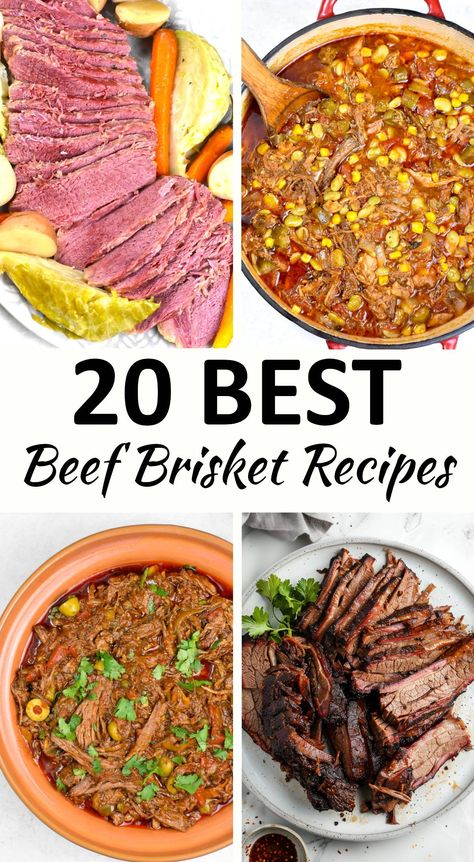 This collection of Beef Brisket Recipes includes twenty great ways to cook your favorite cut of meat. Different Ways To Cook Brisket, Ways To Use Brisket, Ways To Cook Brisket, Brisket Meat Recipes, Best Beef Brisket Recipe, Recipes With Beef Brisket, Brisket Recipes Videos, Beef Brisket Recipes Crockpot, Brisket Recipes Crockpot