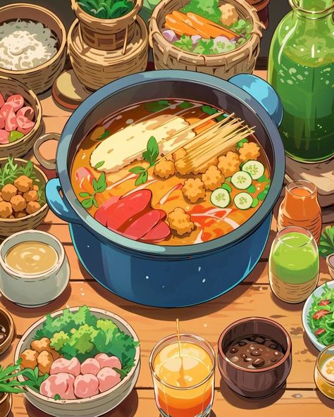 Anime Food Illustration, Ghibli Food Art, Anime Food Art Aesthetic, Soup Drawing, Different Types Of Food, Animated Food, Homemade Recipe Books, Japanese Food Illustration, Food Doodles