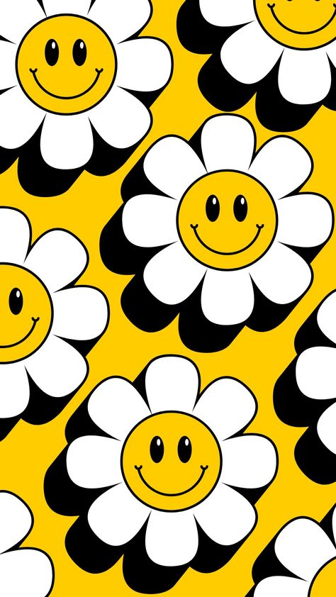 Daisy Smiley Face Wallpaper, Checkered Smiley Face Wallpaper, Neon Lock Screen, Yellow Smiley Face Wallpaper, Smiley Flowers Wallpaper, Retro Smiley Face Wallpaper, Smiley Faces Aesthetic, Matching Wallpaper And Curtains, Sunflower Smiley Face