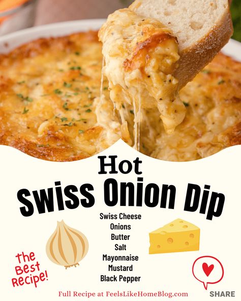 Hot Onion Dip With Swiss Cheese, Swiss Onion Dip, Diced Onion Recipes, Onion Swiss Cheese Dip, Hot Swiss Cheese Dip, Uses For Swiss Cheese, Warm Onion Dip Recipe, Deans French Onion Dip Recipe, Visalia Onion Dip