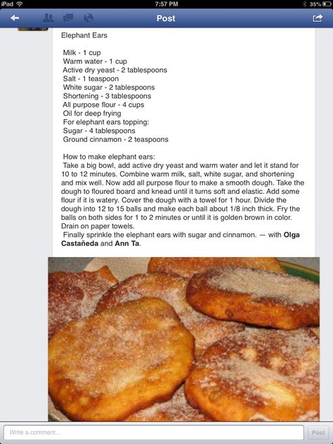 Elephant ears Fair Elephant Ears Recipe, How To Make Elephant Ears, Elephant Ears Recipe, Abandoned Island, Fried Bread Recipe, Fair Foods, Fried Bread, Carnival Food, Homemade Bread Recipes Easy