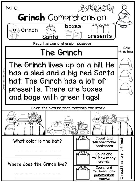 Grinch Day Reading Comprehension. This comprehension passage is part of a Grinch Day FREEBIE! Comparison Worksheet, Christmas Reading Comprehension, Christmas Lesson, Christmas Teaching, Christmas Reading, Christmas Worksheets, Christmas Kindergarten, First Grade Reading, Christmas School