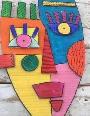 Picasso Art Projects For Kids, Art Picasso, Cubism Art, Abstract Face Art, Kids Art Class, Picasso Art, Cardboard Art, Art Lessons Elementary, School Art Projects