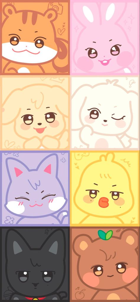 ATEEZ ANITEEZ characters wallpaper edit cr starshapedsoul Ateez Cute Drawing, Ateez Coloring Pages, Ateez As Animals, Aniteez Wallpapers Desktop, Ateez Animal Characters, Ateez Photocard Back Design, Cute Ateez Wallpaper, Ateez Painting, Ateez Freebies Ideas