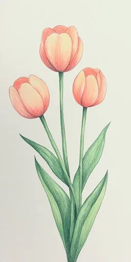 ↑↑↑ Larger size on website 🔸 A delicate drawing of three pink tulips with long green stems and leaves. The tulips are drawn in a Tulip Drawing Simple, Tulip Drawing, Simple Elegant Style, Drawing Simple, Yellow Tulips, Pretty Drawings, Pink Tulips, Tulips Flowers, Step By Step Drawing