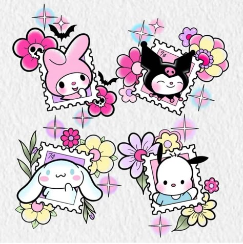 Sanrio Tattoo Ideas, Sanrio Tattoos, Chibi Stickers, Pokemon Tattoos, Pokemon World, Abstract Tattoo Ideas, Hello Kitty Tattoos, Walpaper Hello Kitty, Kawaii Tattoo