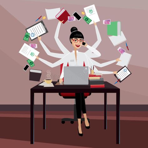 Busy business woman. Multitasking business woman working in the workplace , #Aff, #woman, #business, #Busy, #workplace, #working #ad Multitasking Illustration, Woman Illustration, 7 Habits, Multi Tasking, Business Finance, Free Vector Art, Logo Icons, Getting Organized, Fifa