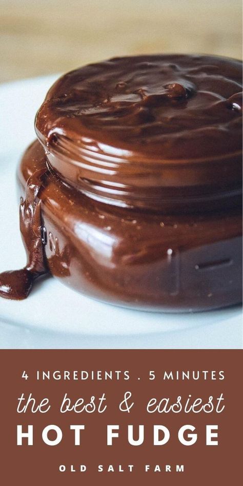 The Best Hot Fudge Sauce...just 4 ingredients and 10 minutes! Perfect on ice cream, brownies, cake...anything! #hotfudge #besthotfudge #chocolaterecipe #chocolatedessert #easyrecipes #easydesserts #easychocolatedessert #icecreamparty #icecreamideas Hot Fudge Recipe, Easy Hot Fudge, Fudge Topping, Easy Holiday Dessert, Hot Fudge Topping, Ice Cream Sauce, Homemade Hot Fudge, Brownies Cake, Easy Holiday Desserts