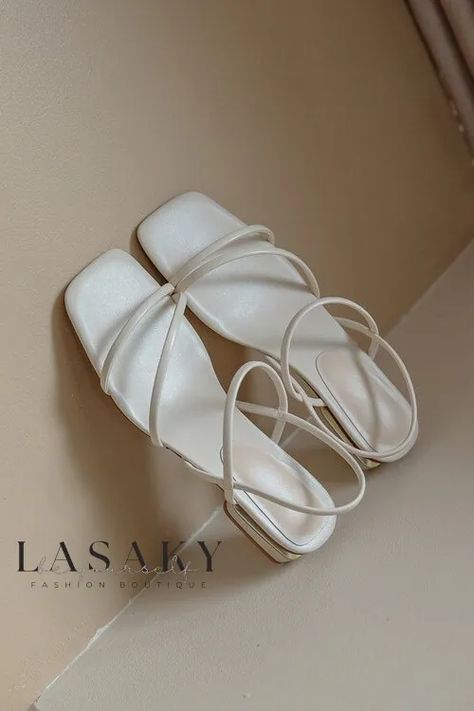 Lasaky - Premium Soft Leather Flat Strap Sandals featuring Delicate Ribbon Lace and Low Heel Sandals Aesthetic, Flat Prom Shoes, Fairy Shoes, Flat Heels, New Flat, Elegant Sandals, Heels Online, Womens Sandals Summer, Square Head