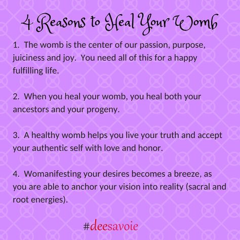 My proprietary process, Sacred Womb Activation helps you clear womb energy to promote creativity, fertility, Goddess energy, wombanifesting and much more. If you have been feeling stuck, stagnant, joyless, unfocused or confused it may be time to clear, energize, release heavy or stagnant energies and revitalize your womb and your life.DM me or write to me at deesavoie444@gmail.com #goddess #healing #deesavoie #divinefeminine #divinefeminineenergy #sacredfeminine #womensempowerment Womb Cleansing Remedies, Womb Energy, Herbs For Womb Health, Womb Blessing, Womb Healing Herbs, Womb Meditation, Herbs For The Womb, Womb Cleansing Herbs, Womb Yoga