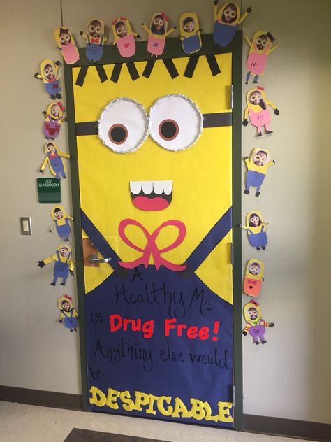 Minion Red Ribbon Week Door, Red Ribbon Week Door, Halloween Boards, Pta School, Red Ribbon Week, Door Decorating, Class Decor, 2nd Grade Classroom, Door Decorations Classroom