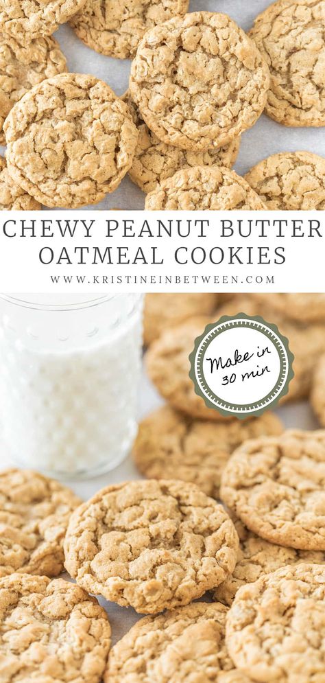 These chewy peanut butter oatmeal cookies are the perfect blend of nutty goodness and wholesome comfort. They'll become your favorite cookie. Chewy Peanut Butter Oatmeal Cookies, Fancy Sugar Cookies, Unhealthy Recipes, Homemade Oatmeal Cookies, Oatmeal Peanut Butter, Butter Oatmeal Cookies, Oatmeal Raisin Cookies Chewy, Best Christmas Cookie Recipe, Peanut Butter Oatmeal Cookies