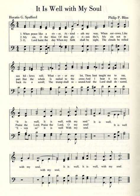 "It Is Well With My Soul"  - by Horatio G. Spafford  - 1873 Vbs Songs, Hymnal Crafts, Bible Poster, Piano Songs Sheet Music, Gospel Song Lyrics, Christian Hymns, Christmas Songs Lyrics, Hymn Sheet Music, Hymn Music