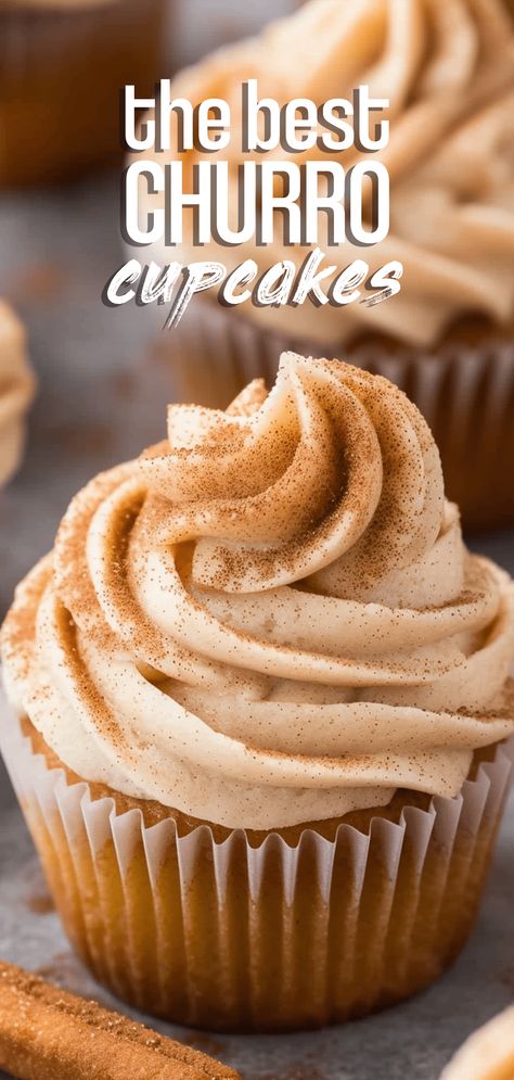 Churro Cupcakes with Cinnamon Cream Cheese Frosting [60 Minutes] – Chasety Churros Cupcakes, Cereal Cupcakes, Churros Dessert, Churro Dessert, Churro Cupcakes, Oreo Bars, Cinnamon Cupcakes, Cinnamon Cream Cheese, Churros Recipe