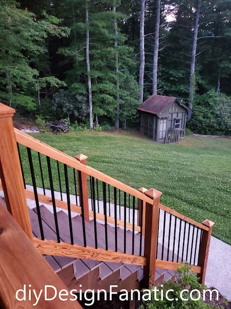 diy Design Fanatic: A Week at the Mountain Cottage Cabot Australian Timber Oil, Cottage Spring, Grape Arbor, Cedar Posts, Diy Staining, Mountain Cottage, Spring Projects, Stair Railing, Arbor