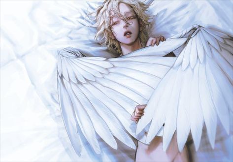 Cupid Fanart Male, Male Art Men Painting, Blonde Angel Art, Angel Pfp Male, Angel Aesthetic Male, Angel Male Art, Anime Angel Guy, Angel X Human, Angel Art Male