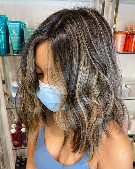 Dark Root Highlights Brunettes, Dark Hair Turned Blonde, Add Highlights To Dark Hair, Balayage From Roots, Carmel Highlights On Brown Hair Short Hair, Transition From Dark To Light Hair, Rooted Highlights On Dark Hair, Going From Dark To Light Hair, Going Lighter From Dark Hair