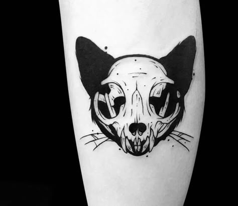 Tattoo photo - Cat skull tattoo by Roy Tsour Tattoo Animal Skull, Animal Skull Tattoo, Cat Skull Tattoo, Skull Cartoon, Cartoon Tattoo, Goth Tattoo, Cat Tattoos, Animal Skull, Spooky Tattoos