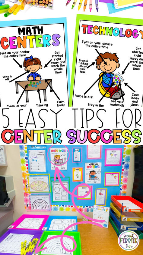 Wondering how to run math or literacy centers for your primary students? Use these easy tips to set up flawless stations and center rotations! Star Student Poster, Literacy Center Ideas, Kindergarten Stations, Student Posters, Easy Math, Student Of The Week, Center Rotations, Cat Work, Lakeshore Learning