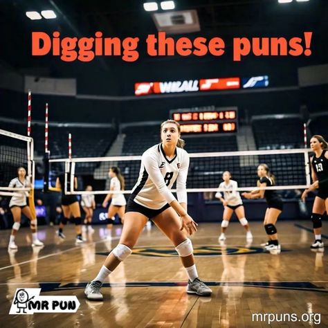 100+Volleyball Puns: Spiking Up Fun with Net-Worthy Humor Funny Volleyball Posters, Volleyball Memes Funny, Volleyball Puns, Volleyball Chants, Volleyball Terms, Volleyball Jokes, Funny Volleyball Shirts, Volleyball Posters, Funny Volleyball