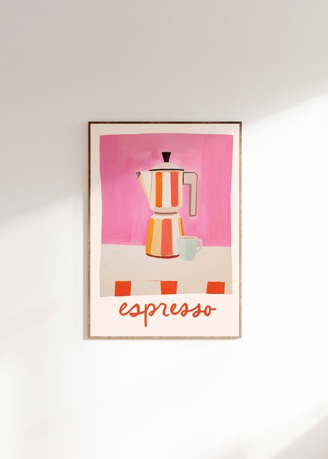 Kitchen Art Coffee, Paintings For Kitchen, Coffee Pot Art, Italian Prints, Espresso Art, Trendy Kitchen Decor, Poster Cafe, Kitchen Printables, Kitchen Wall Art Printables