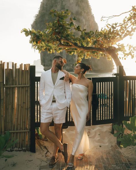 welcome party of a lifetime at Rayavadee Resort, Thailand Casual Groom Outfit, Casual Chic Wedding, Groom Outfit Ideas, Casual Groom, Thailand Instagram, Casual Wedding Outfit, Casual Grooms, Modern Groom, Welcome Party