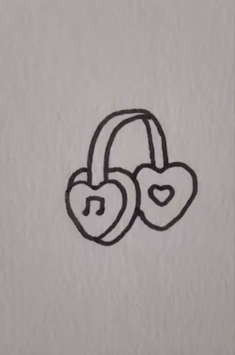 Easy Headphone Drawings, Heart With Headphones Tattoo, Work Doodles, Headphones Tattoo, Piercing Inspo, Heart Tattoos, Music Headphones, Heart Drawing, Ankle Tattoo