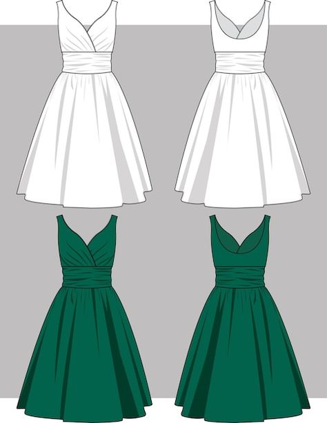 Casual Wear Flat Sketches, Short Dress Sketch Fashion Illustrations, Dresses Flat Sketch, Short Dress Illustration, Frock Sketch, Flat Sketches Dress, Dress Flat Drawing, Skirt Flat Sketch, Dress Flat Sketch