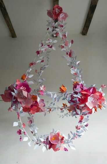 Paper chandelier Slavic Magic, Bohemian Chandelier, Paper Chandelier, Fleurs Diy, Flower Chandelier, Chandelier Decor, Pink Paper, The Ceiling, Paper Projects