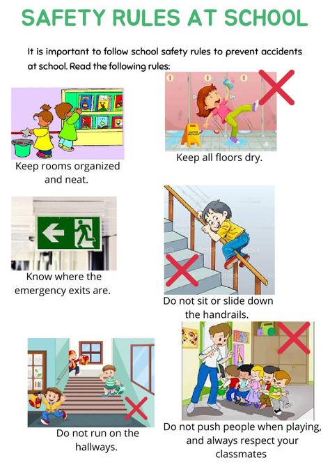 Safety Rules At School Pictures, Safety At School For Kids, Safety At Home Posters, School Safety Posters For Kids, Safety At Home, School Safety Activities For Preschool, Safety At School, Safety At Home For Kids Worksheets, Kids Safety Poster