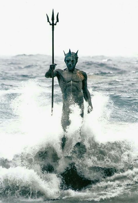 Statue of Neptune  (Poseidon) the Greek God of Sea @ Melenara Beach, Gran Canaria. Neptune Statue, Poseidon Statue, Greek Statues, Greek Gods And Goddesses, Mythology Art, Greek God, Canary Islands, Land Art, Greek Gods