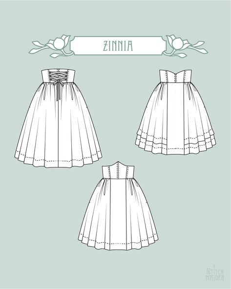 Meet Zinnia ✨ Zinnia is our corset-skirt with sewn-in boning accentuated by a flared skirt - such an elegant vintage classic! Decide if you want to sew a classic rounded (+ lacing) corset waistband, a rounded-down style or the pointed-up style, for very different corset looks. Either way, Zinnia’s silhouette will always be truly flattering to accentuate your waist. As always, side seam pockets are included to add modern practicality. A few more reasons why we love Zinnia: PATTERN FEATURE... Corset Skirt Pattern, Lace Template, Vintage Skirt Pattern, Corset Looks, Sewing Templates, Corset Skirt, Match 3, Diy Sewing Clothes, Lace Corset