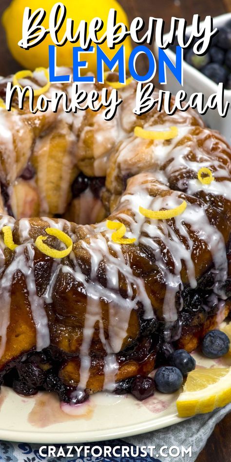 Lemon Blueberry Monkey Bread is one of my favorite easy recipes - make Pillsbury Monkey Bread with lemon zest for a hint of lemon flavor! Breakfast Recipes With Biscuits, Blueberry Monkey Bread, Recipes With Biscuits, Lemon Monkey Bread, Biscuit Monkey Bread, Apple Monkey Bread, Fresh Blueberry Recipes, Homemade Monkey Bread, Cinnamon Monkey Bread