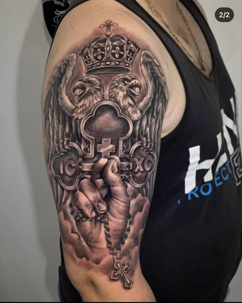 German Warrior Tattoo, Serbia Tattoo Ideas, Serbian Eagle Tattoo, Serbian Warrior Tattoo, Pravoslavni Krst Tattoo, Eastern Orthodox Tattoo, Serbian Tattoo Ideas, Greek Orthodox Tattoo, Orthodox Tattoo Ideas