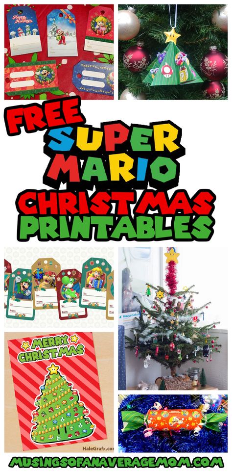 Free Super Mario Christmas printables including ornaments, gift tags and more! Diy Mario Ornaments, Super Mario Christmas Ornaments, Super Mario Ornaments Diy, Super Mario Bros Christmas Tree, Mario Ornaments Diy, Mario Printables Free, Mario Christmas Decorations, Super Mario Cricut, Super Mario Crafts