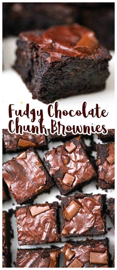 Fudgy Chocolate Chunk Brownies From Scratch Brownies, Scratch Brownies, Chocolate Chunk Brownies, Homemade Brownies Easy, Brownies From Scratch, Fudgy Brownie Recipe, Fudgy Brownie, Easy Chocolate Chip Cookies, Chocolate Chunk