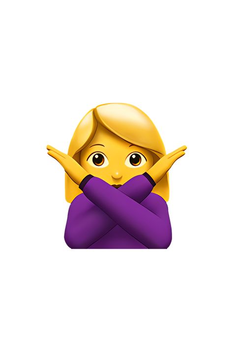 The emoji 🙅‍♀️ depicts a woman with her arms crossed in front of her body, forming an "X" shape. She has a serious expression on her face and her head is slightly tilted to the side. This gesture is commonly used to indicate a negative response or to reject something. Iphone Emojis Black Background, Ios Emoji Iphone, Emot Iphone, Iphone Emoji Png, No Emoji, Emoji Ip, Emoji People, Pink Heart Emoji, Iphone Png