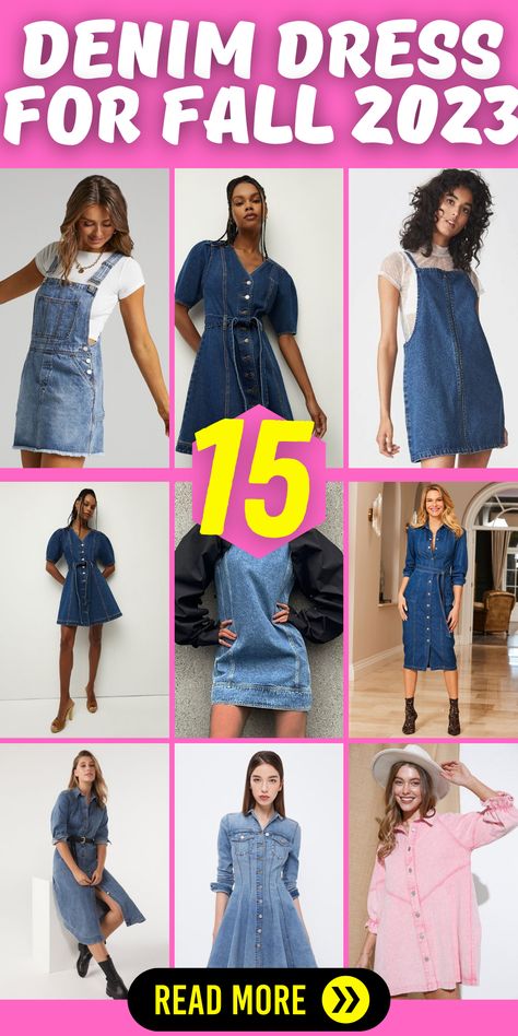 Denim Dress Fall 2023: Your Go-To Outfit for the Season! Embrace the cool weather with a stylish denim dress. From casual outings to family photos, this versatile outfit is perfect for various occasions. Wondering how to wear a denim dress? Pair it with boots for a trendy and comfortable look. Style a sleeveless denim dress with a cozy cardigan for added warmth. Whether you prefer a midi length or a shorter style, denim dresses are a timeless and flattering choice. Denim Dresses 2023, Denim Dress Fall 2023, Denim Dress Outfit 2023, How To Wear A Jean Dress, Denim Dress And Boots Outfit, How To Wear Denim Dress, Denim Shirt Dress Outfit Winter, Demin Outfit For Women, How To Style A Jean Dress