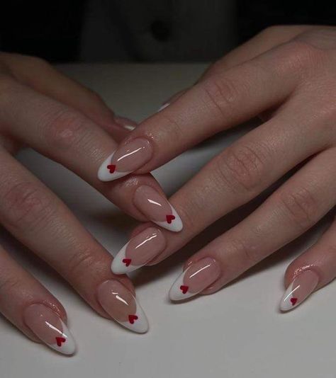 French Tip Nail Designs, Green Nail Designs, Nagel Tips, French Nail Designs, Almond Nails Designs, French Nail, Red Nail, Nagel Inspo, Heart Nails